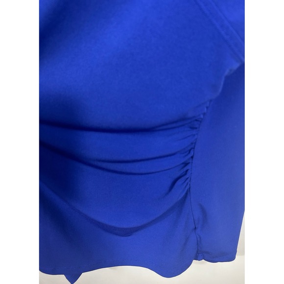 Susan Graver Liquid Knit Tunic Top Womens 2X Blue Mock Neck Keyhole Ruched Sleek - Picture 10 of 12